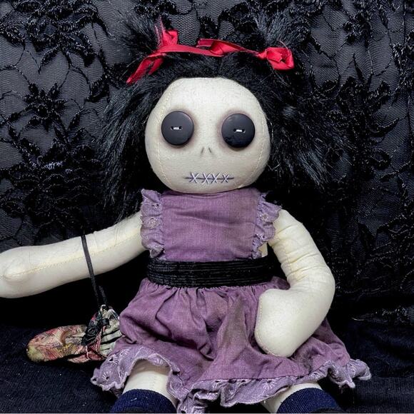 OOAK Creepy 17” Gothic Art Odd Weird Horror Art Artist Goth Rag Doll - Picture 2 of 8